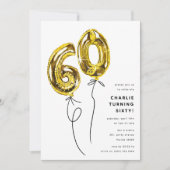 Invitation Fête d'anniversaire 60 ans Minimal Gold 60 Ballon (Devant)