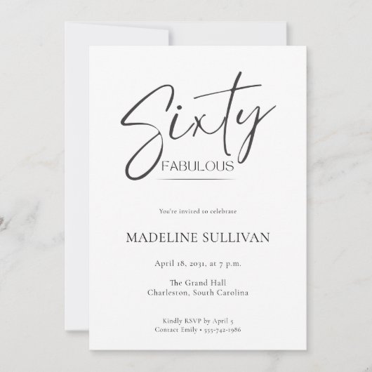 Invitation Fête d'anniversaire 60 ans Modern Minimal Script (Devant)