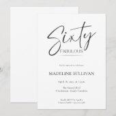 Invitation Fête d'anniversaire 60 ans Modern Minimal Script (Devant / Derrière)