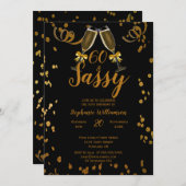 Invitation Fête d'anniversaire 60 ans Noir | Champagne Faux O (Devant / Derrière)