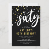 Invitation Fête d'anniversaire 60 ans noir et or moderne (Devant)