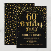 Invitation Fête d'anniversaire 60 ans - Noir & Or (Devant / Derrière)
