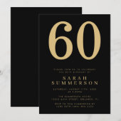 Invitation Fête d'anniversaire 60 ans Noir Or Moderne (Devant / Derrière)