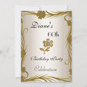 Invitation fête d'anniversaire 60 ans or sur flora