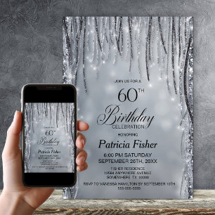 Invitation Fête d'anniversaire 60 ans paillettes noires et ar