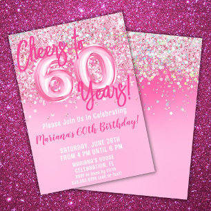 Invitation Fête d'anniversaire 60 ans paillettes roses