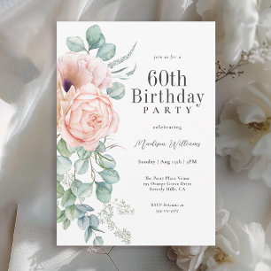 Invitation Fête d'anniversaire 60 ans rose et beige féminin