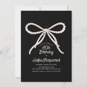 Invitation Fête d'anniversaire 60 ans Ruban perle noir et bla