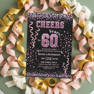 Invitation Fête d'anniversaire 60 ans Strass Pailletés Rose