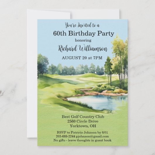 Invitation Fête d'anniversaire 60 ans thème golf hommes (Devant)