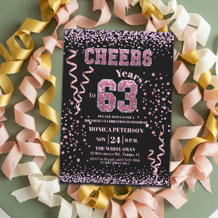 Invitation Fête d'anniversaire 63 ans Strass Rose Pailletés