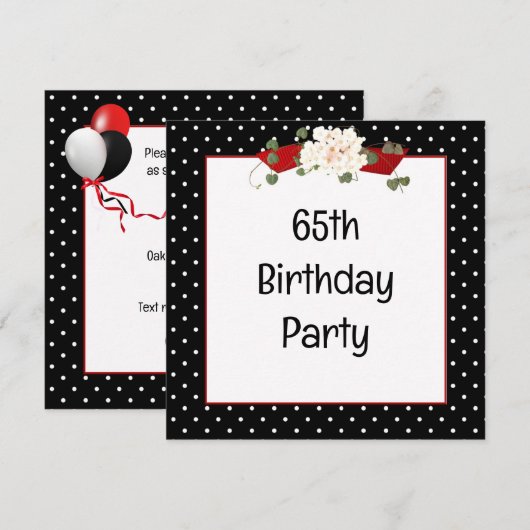 Invitation Fête d'anniversaire 65 ans à pois (Devant / Derrière)
