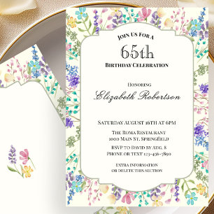 Invitation Fête d'anniversaire 65 ans aux fleurs sauvages col