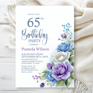 Invitation Fête d'anniversaire 65 ans aux fleurs violettes et