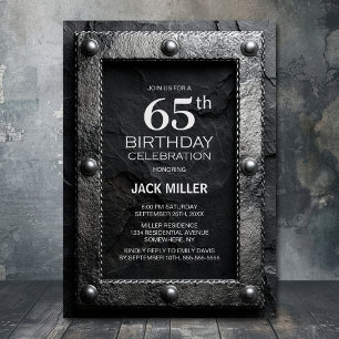 Invitation Fête d'anniversaire 65 ans cadre argent ardoise no