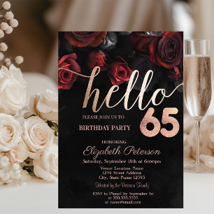 Invitation Fête d'anniversaire 65 ans chic roses rouges noire
