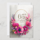 Invitation Fête d'anniversaire 65 ans Fleurs roses (Devant)