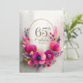 Invitation Fête d'anniversaire 65 ans Fleurs roses (Debout devant)
