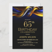 Invitation Fête d'anniversaire 65 ans moderne bleu et or (Devant)