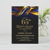 Invitation Fête d'anniversaire 65 ans moderne bleu et or (Debout devant)