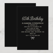 Invitation Fête d'anniversaire 65 ans Noir Blanc Perle Script (Devant / Derrière)