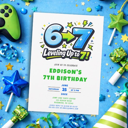 Invitation Fête d'anniversaire 6 7 Seven tendance
