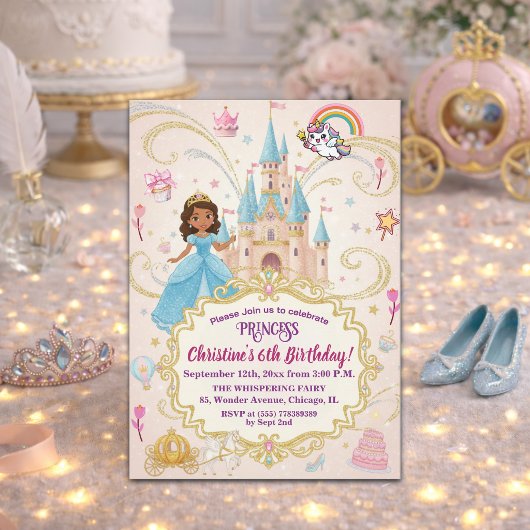 Invitation Fête d'anniversaire 6 ans Château de Conte de Fées