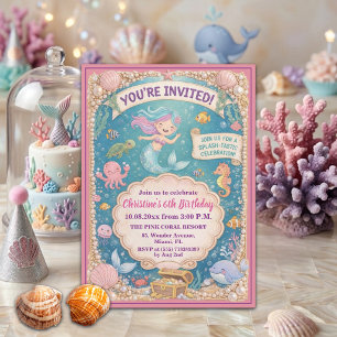 Invitation Fête d'anniversaire 6 ans de sirène sous la mer am