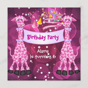 Invitation Fête d'anniversaire 6 ans Filles Girafe Rose Enfan