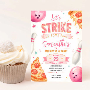 Invitation Fête d'anniversaire 6 ans Pizza Bowling Rose
