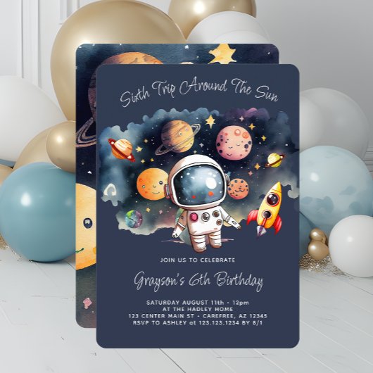 Invitation Fête d'anniversaire 6 ans Planètes de l'espace ext