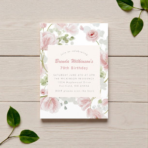 Invitation Fête d'anniversaire 70 ans aquarelle florale