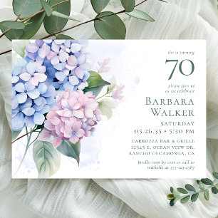 Invitation Fête d'anniversaire 70 ans aux Hydrangeas Bleu Ros