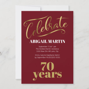 Invitation Fête d'anniversaire 70 ans Burgundy Gold White