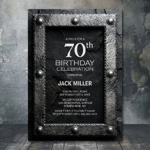 Invitation Fête d'anniversaire 70 ans cadre argent ardoise no