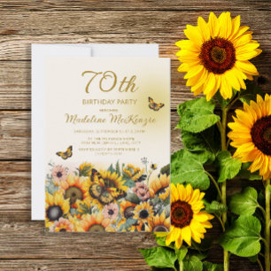Invitation Fête d'anniversaire 70 ans femmes Tournesols Papil