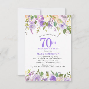 Invitation FÊTE D'ANNIVERSAIRE 70 ans Fleur de Rose Violette