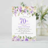 Invitation FÊTE D'ANNIVERSAIRE 70 ans Fleur de Rose Violette (Debout devant)
