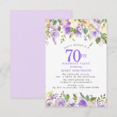 Invitation FÊTE D'ANNIVERSAIRE 70 ans Fleur de Rose Violette (Devant / Derrière)