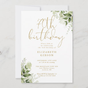 Invitation Fête d'anniversaire 70 ans Floral Greenery