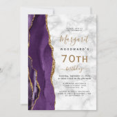 Invitation Fête d'anniversaire 70 ans Marbre Agate Or Pourpre (Devant)