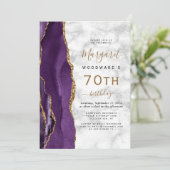 Invitation Fête d'anniversaire 70 ans Marbre Agate Or Pourpre (Debout devant)