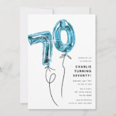 Invitation Fête d'anniversaire 70 ans Minimal Blue 70 Ballon (Devant)