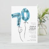 Invitation Fête d'anniversaire 70 ans Minimal Blue 70 Ballon (Debout devant)