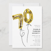 Invitation Fête d'anniversaire 70 ans Minimal Gold 70 Ballon (Devant)