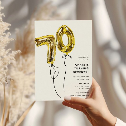 Invitation Fête d'anniversaire 70 ans Minimal Gold 70 Ballon