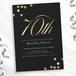 Invitation Fête d'anniversaire 70 ans minimaliste noir et or
