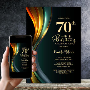 Invitation Fête d'anniversaire 70 ans noir et or moderne