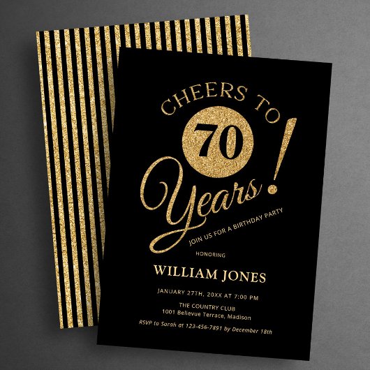 Invitation Fête d'anniversaire 70 ans Or Noir