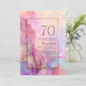 Invitation Fête d'anniversaire 70 ans rose et or (Debout devant)